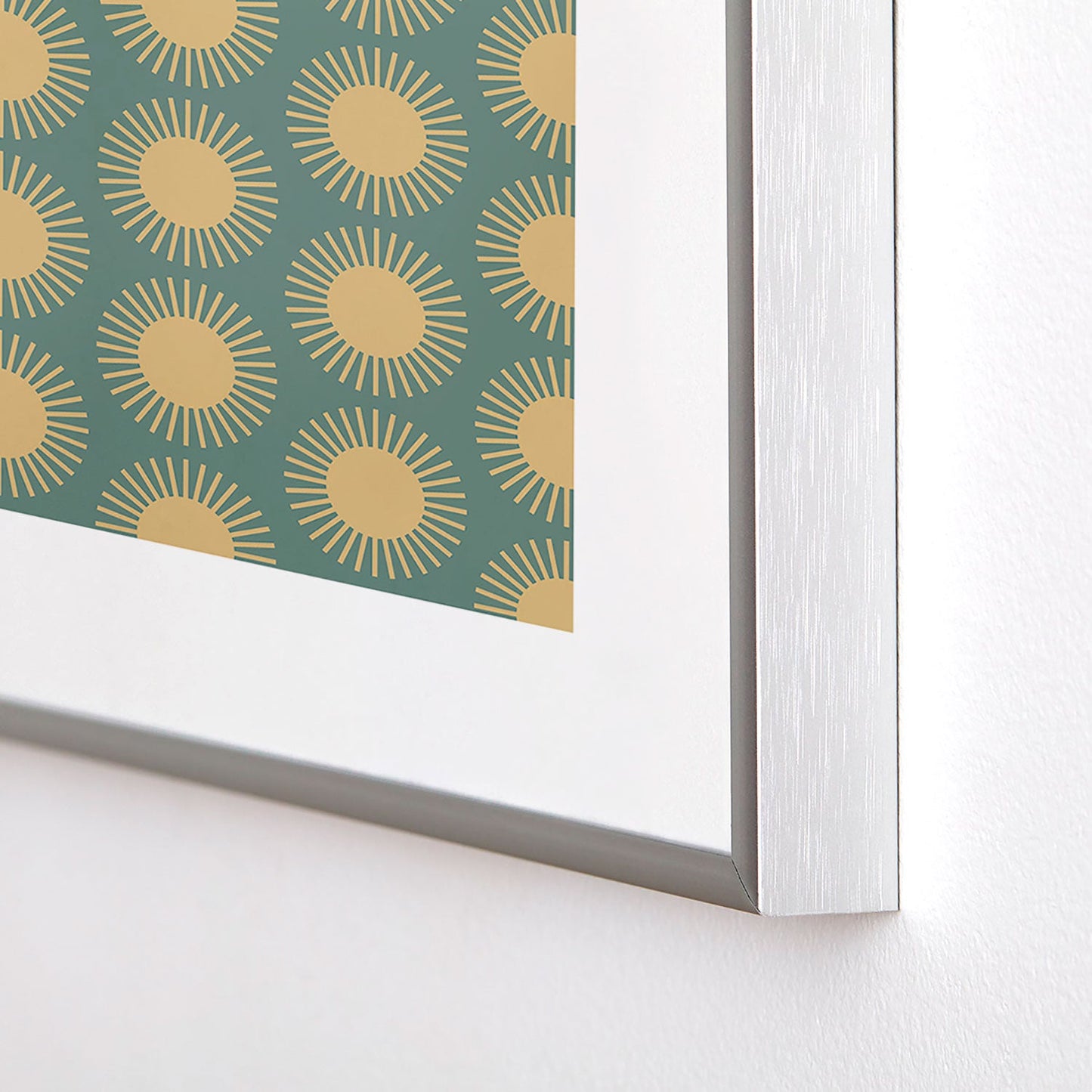 Colour Poems Cheerful Sun Pattern Sage Metal Framed Art Print