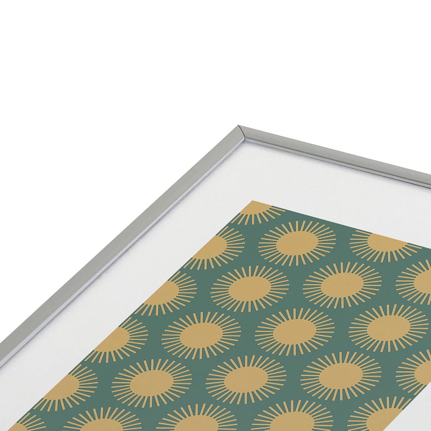 Colour Poems Cheerful Sun Pattern Sage Metal Framed Art Print