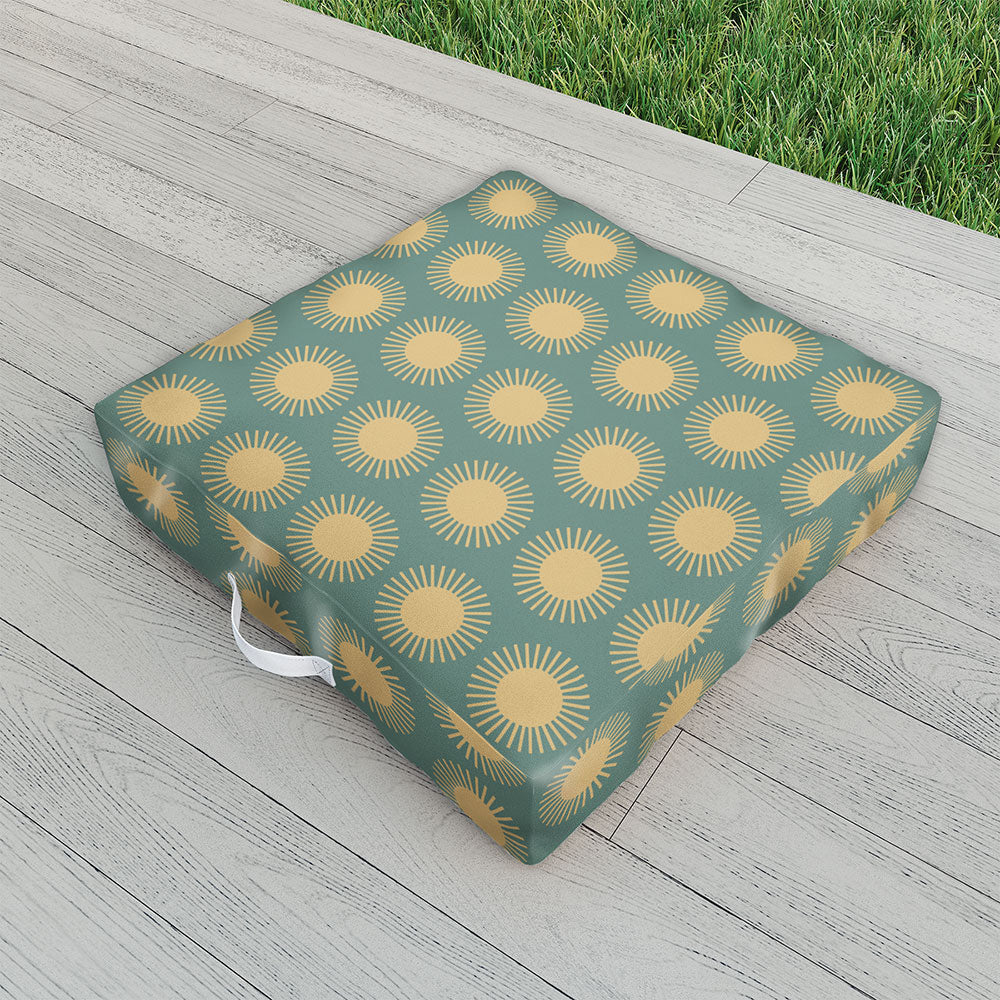 Colour Poems Cheerful Sun Pattern Sage Outdoor Floor Cushion