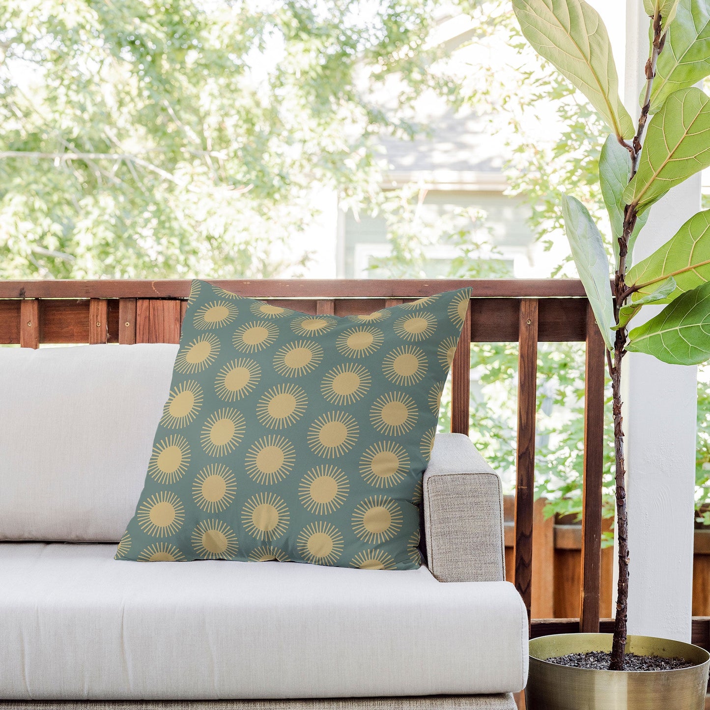 Colour Poems Cheerful Sun Pattern Sage Outdoor Throw Pillow