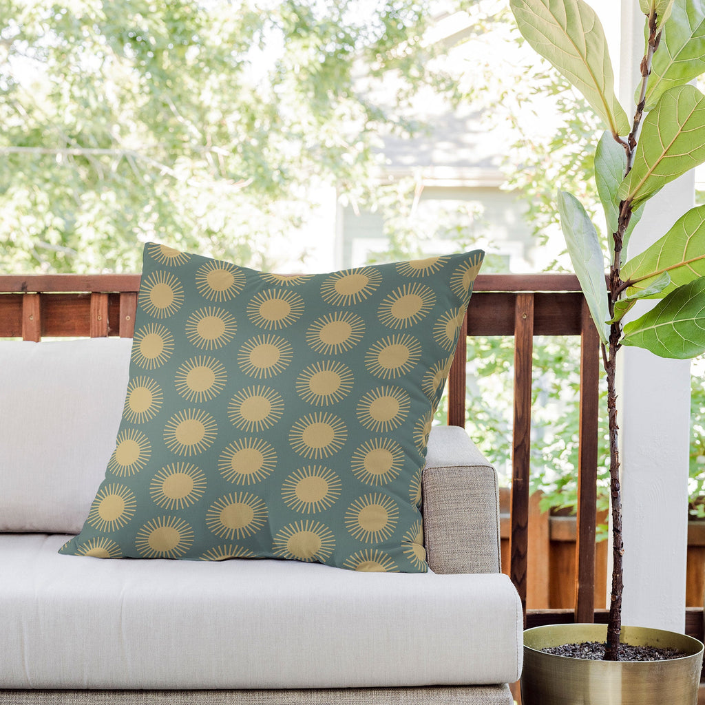 Colour Poems Cheerful Sun Pattern Sage Outdoor Throw Pillow