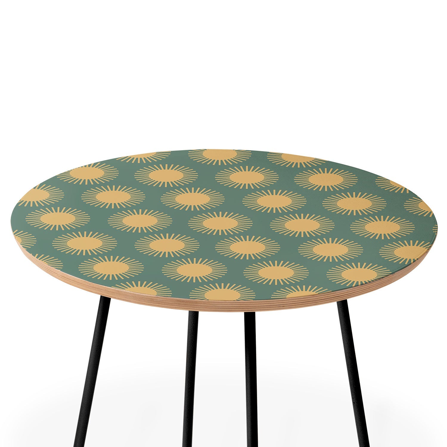 Colour Poems Cheerful Sun Pattern Sage Round Side Table