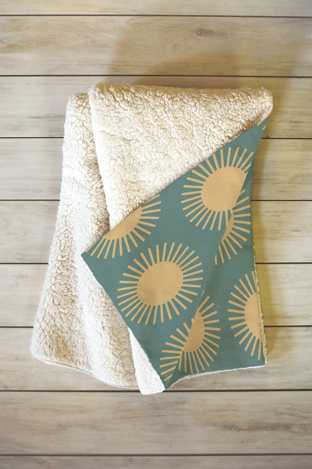 Colour Poems Cheerful Sun Pattern Sage Fleece Throw Blanket
