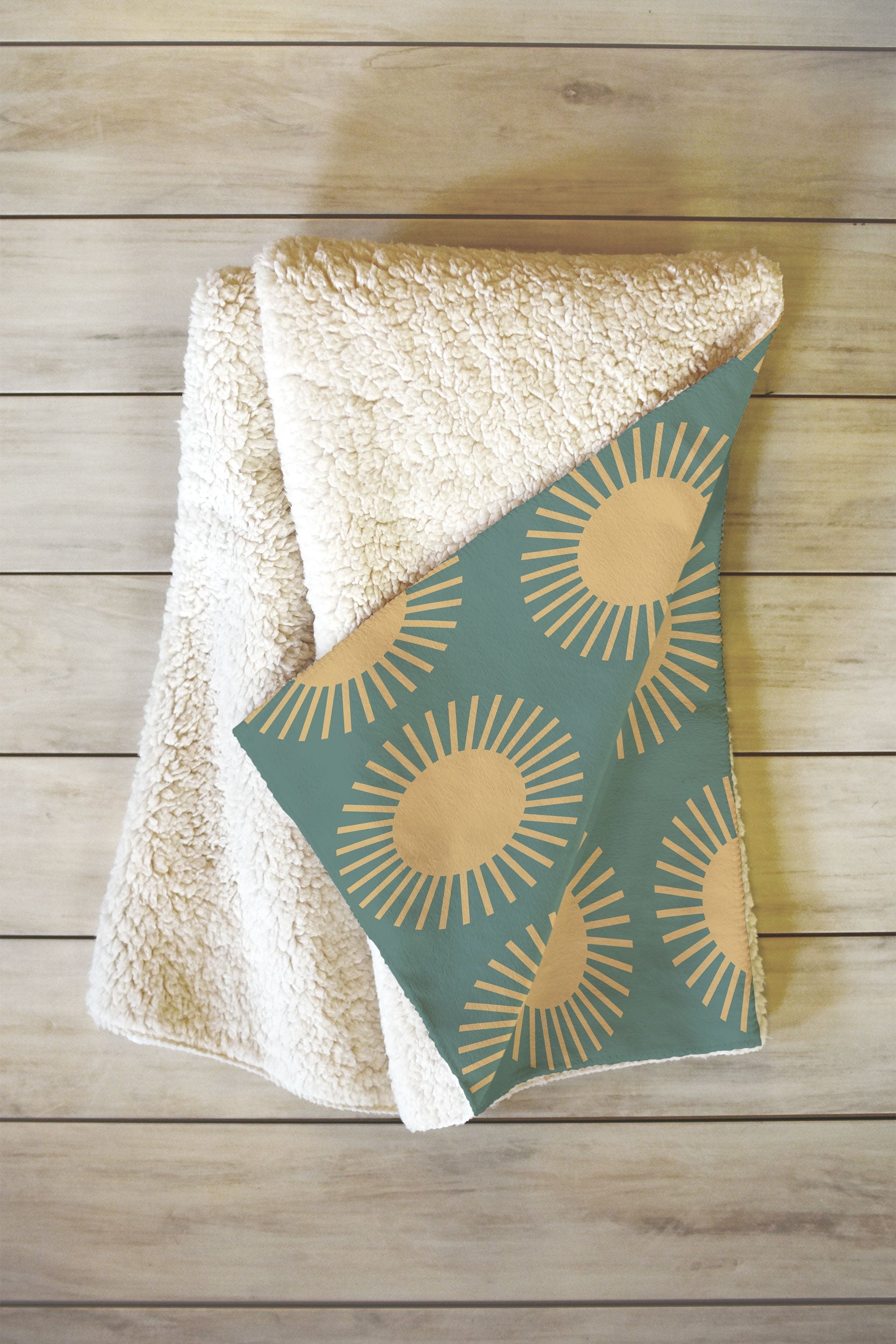 Colour Poems Cheerful Sun Pattern Sage Fleece Throw Blanket