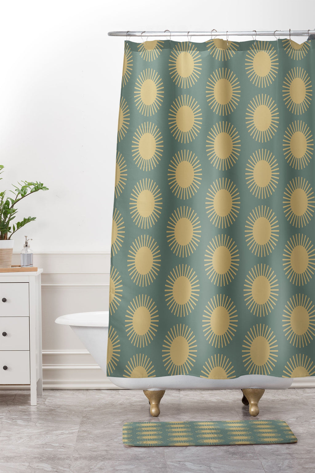 Colour Poems Cheerful Sun Pattern Sage Memory Foam Bath Mat
