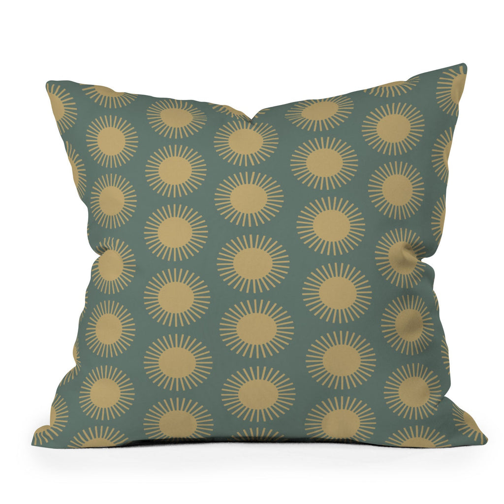 Colour Poems Cheerful Sun Pattern Sage Outdoor Throw Pillow