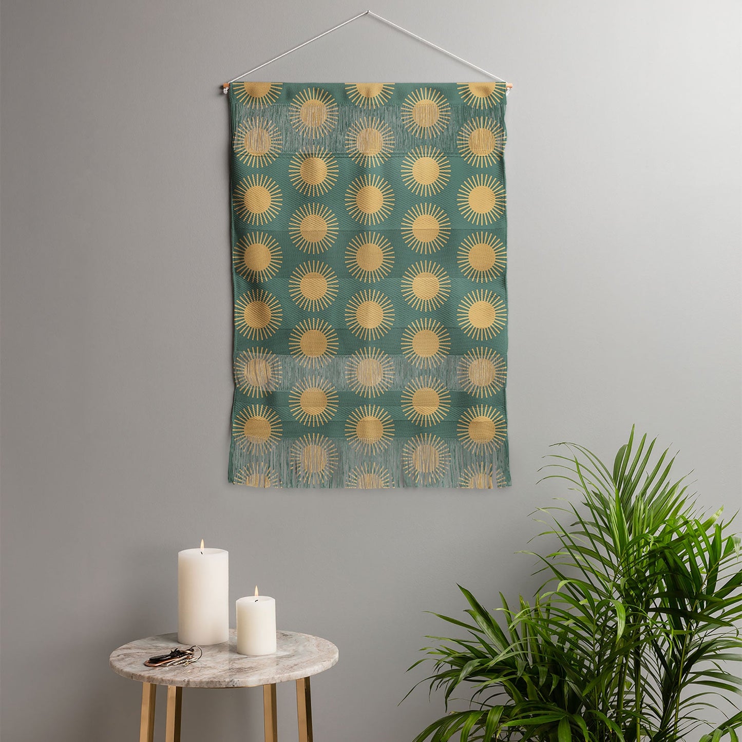 Colour Poems Cheerful Sun Pattern Sage Wall Hanging Portrait