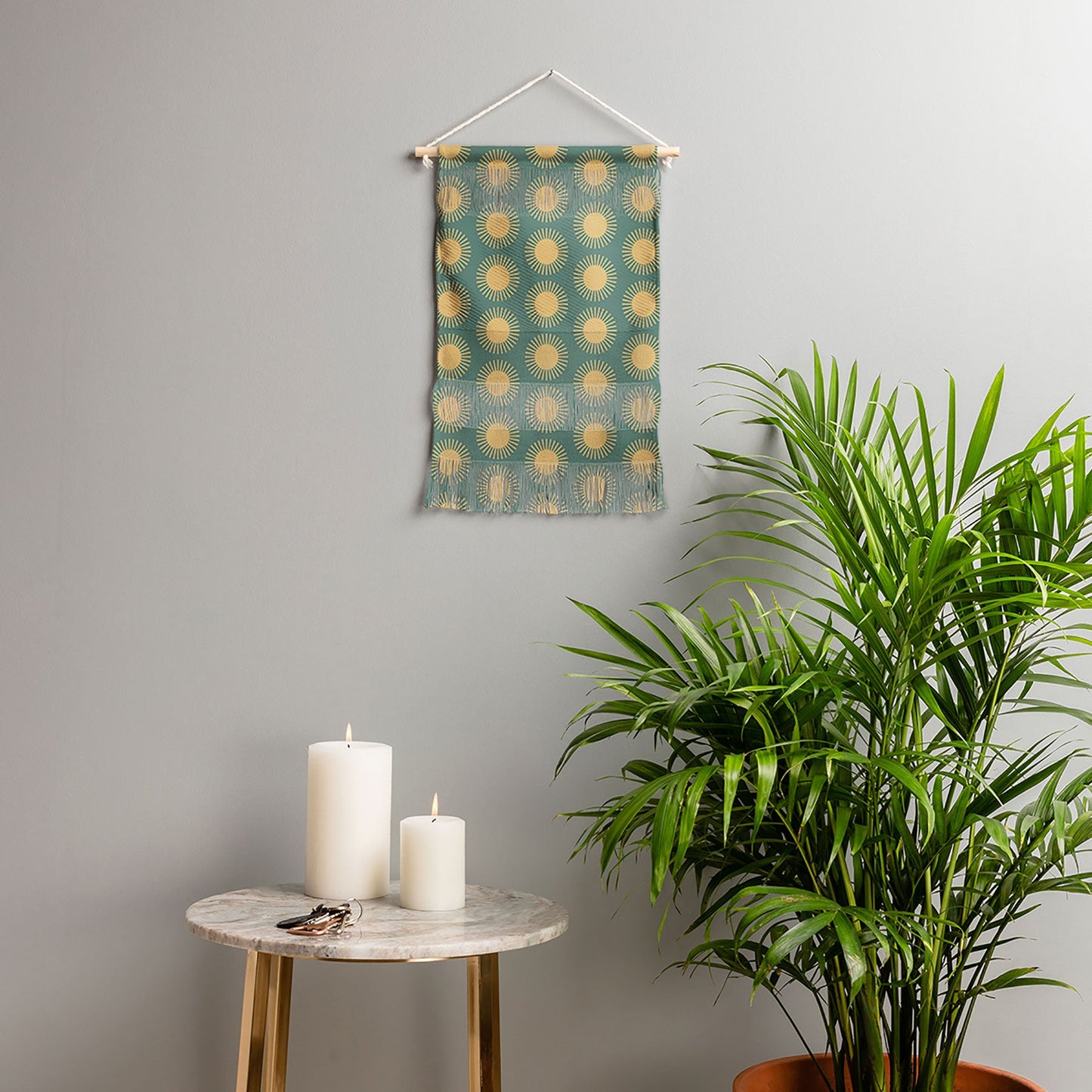 Colour Poems Cheerful Sun Pattern Sage Wall Hanging Portrait