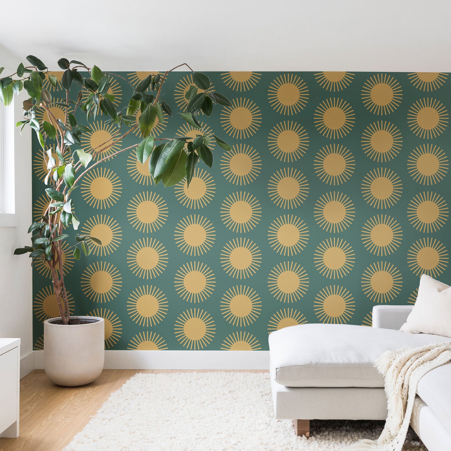Colour Poems Cheerful Sun Pattern Sage Wall Mural