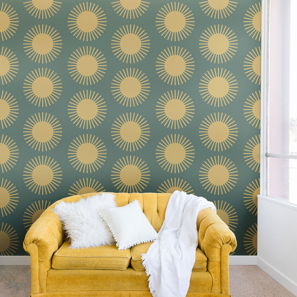 Colour Poems Cheerful Sun Pattern Sage Wall Mural
