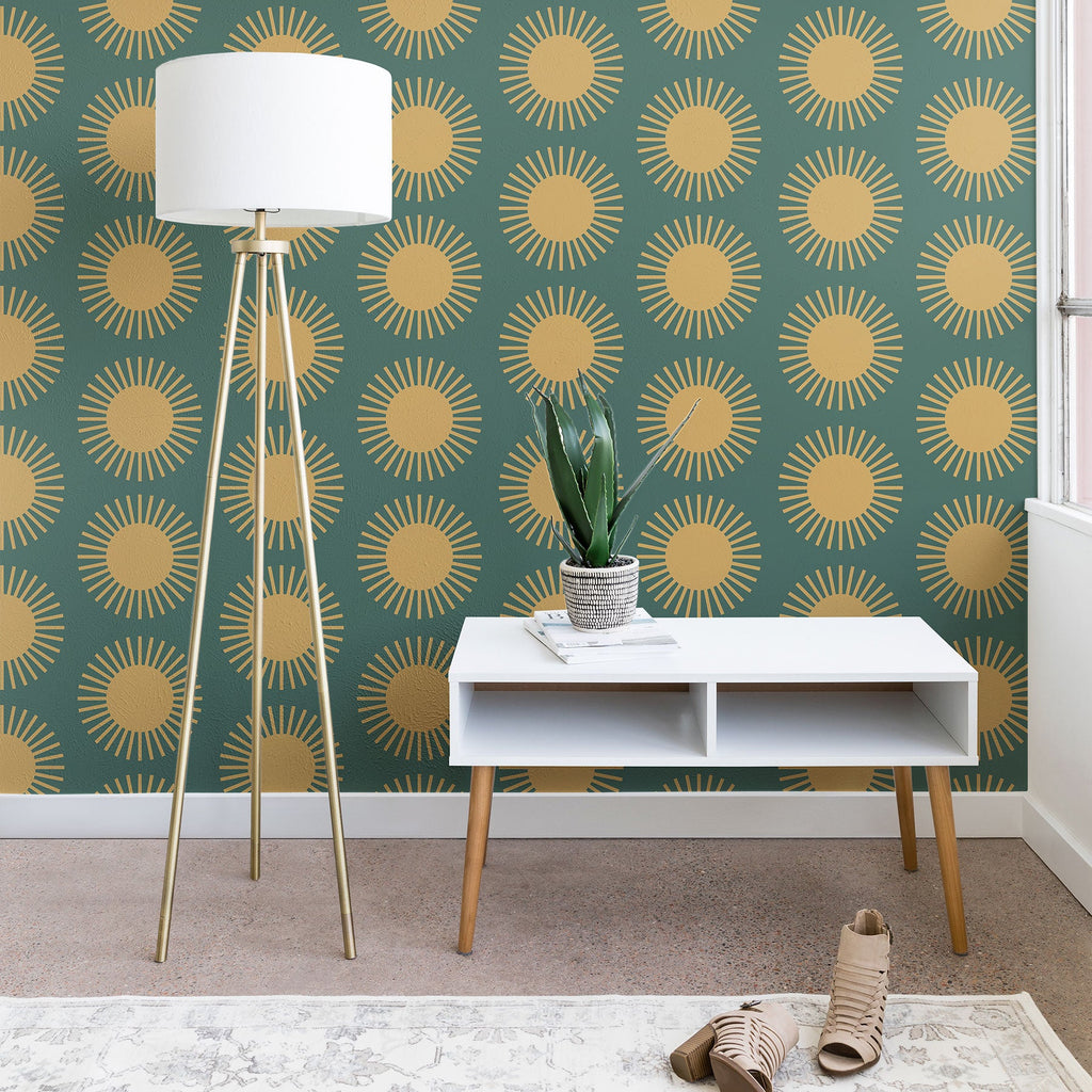 Colour Poems Cheerful Sun Pattern Sage Wallpaper