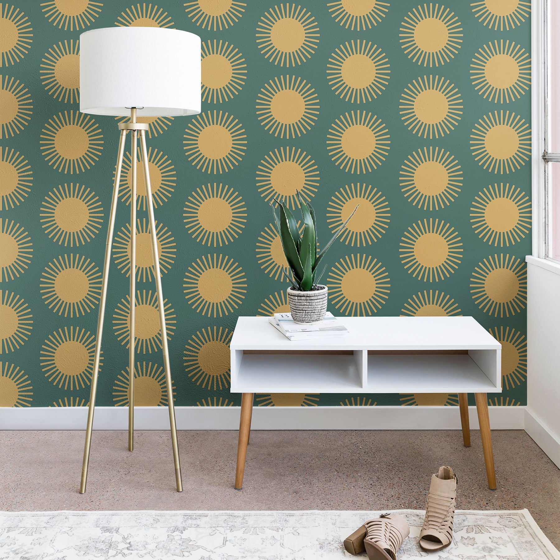 Colour Poems Cheerful Sun Pattern Sage Wallpaper