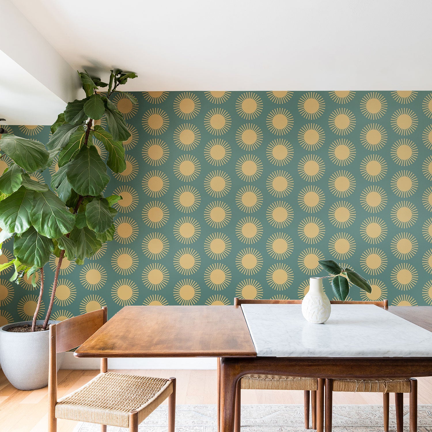 Colour Poems Cheerful Sun Pattern Sage Wallpaper