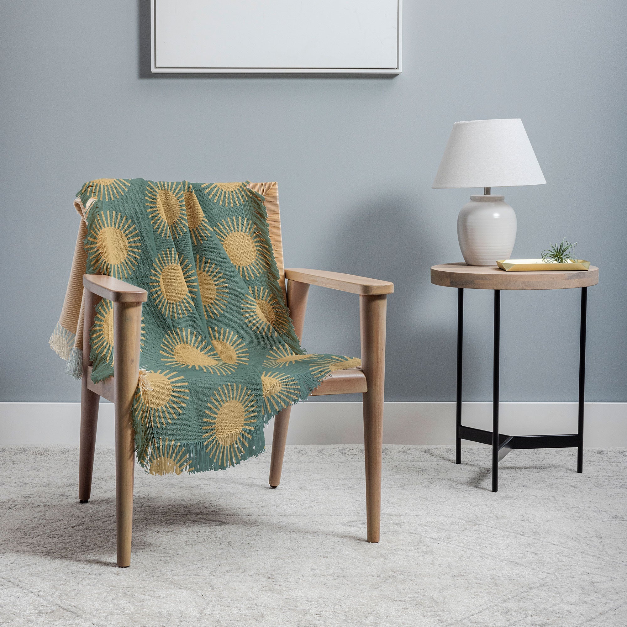 Colour Poems Cheerful Sun Pattern Sage Throw Blanket