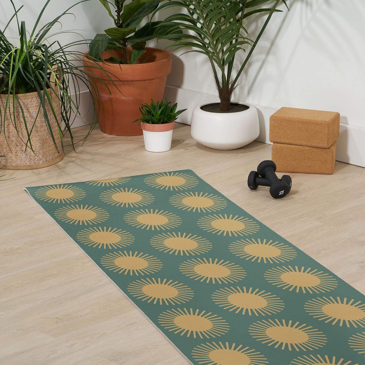 Colour Poems Cheerful Sun Pattern Sage Yoga Mat