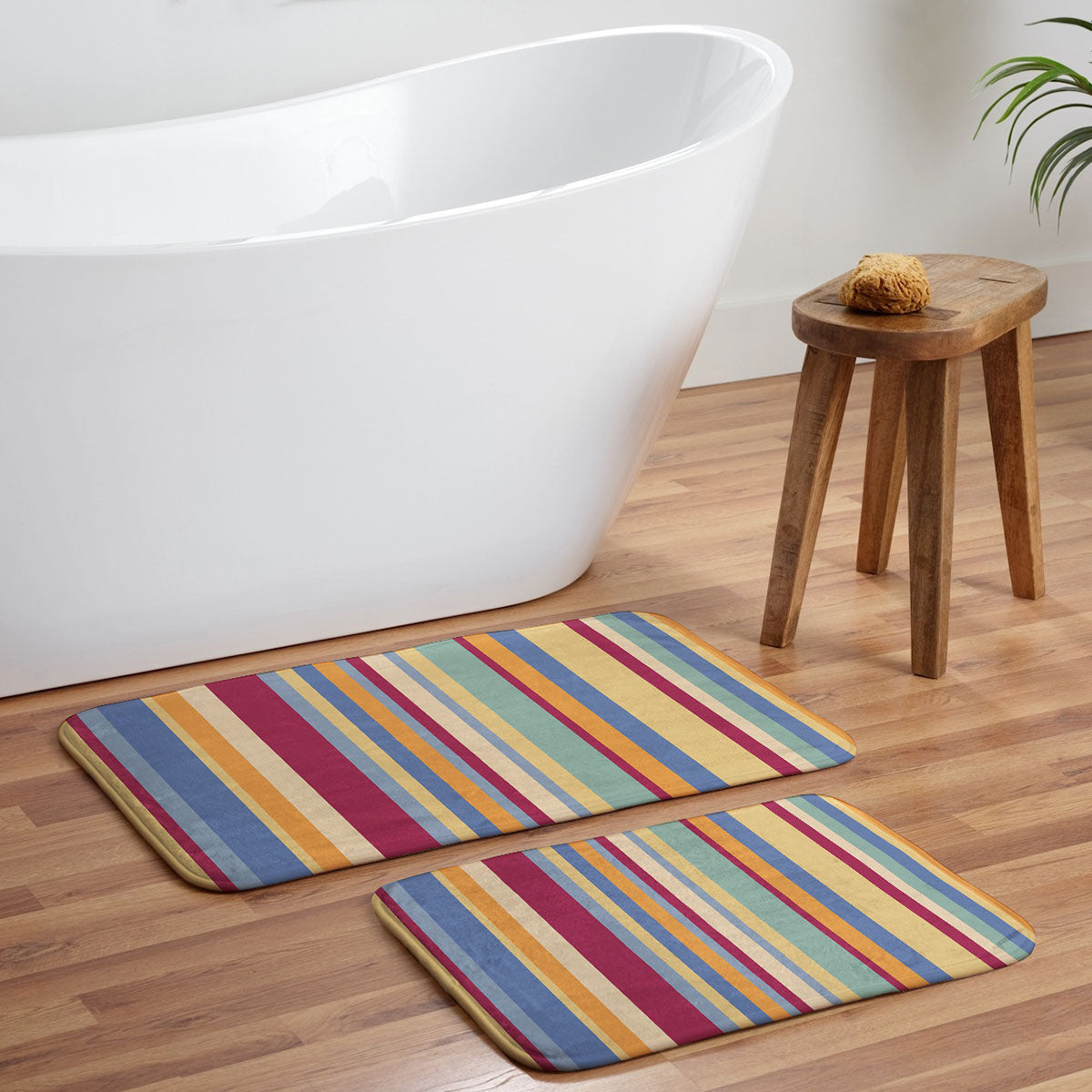 Colour Poems Classic Retro Stripes I Memory Foam Bath Mat