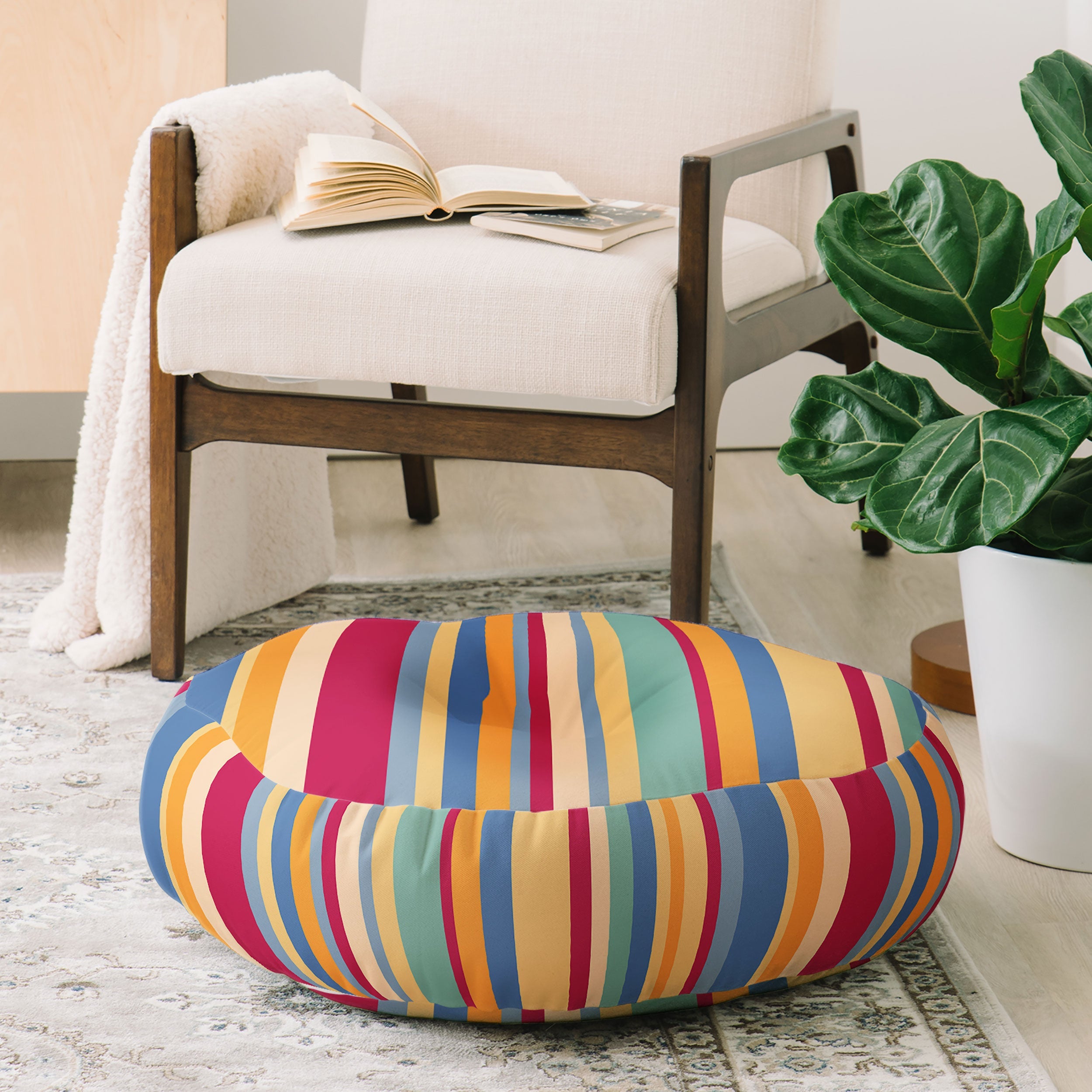 Colour Poems Classic Retro Stripes I Floor Pillow Round