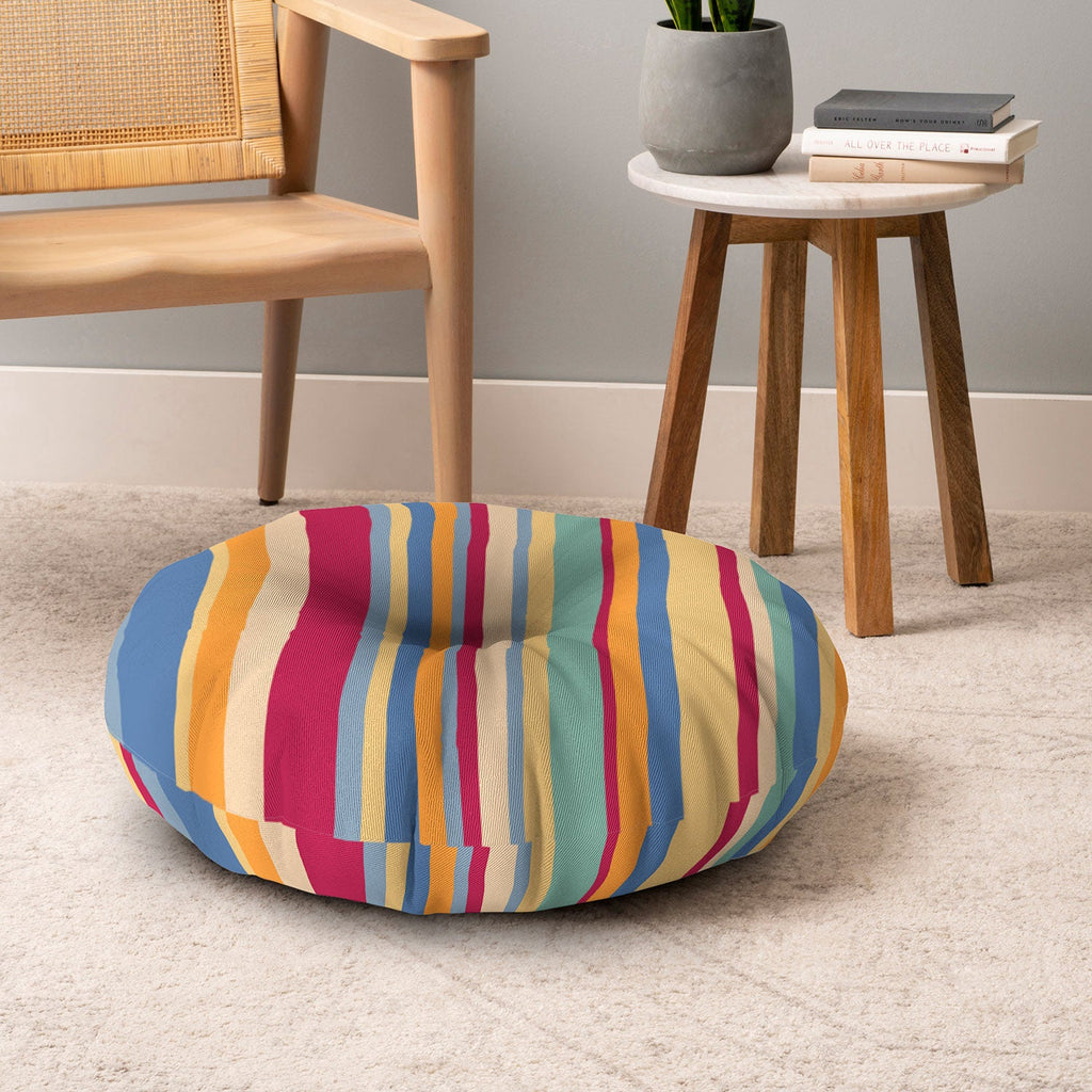 Colour Poems Classic Retro Stripes I Floor Pillow Round