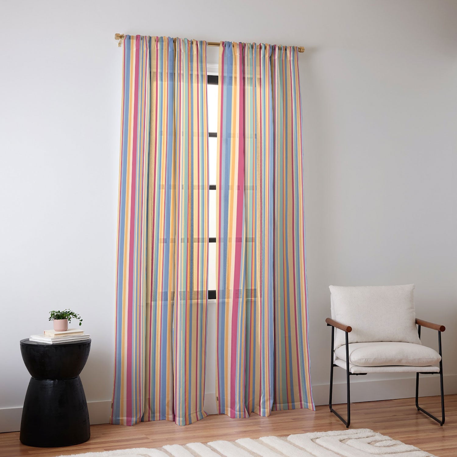 Colour Poems Classic Retro Stripes I Sheer Window Curtain