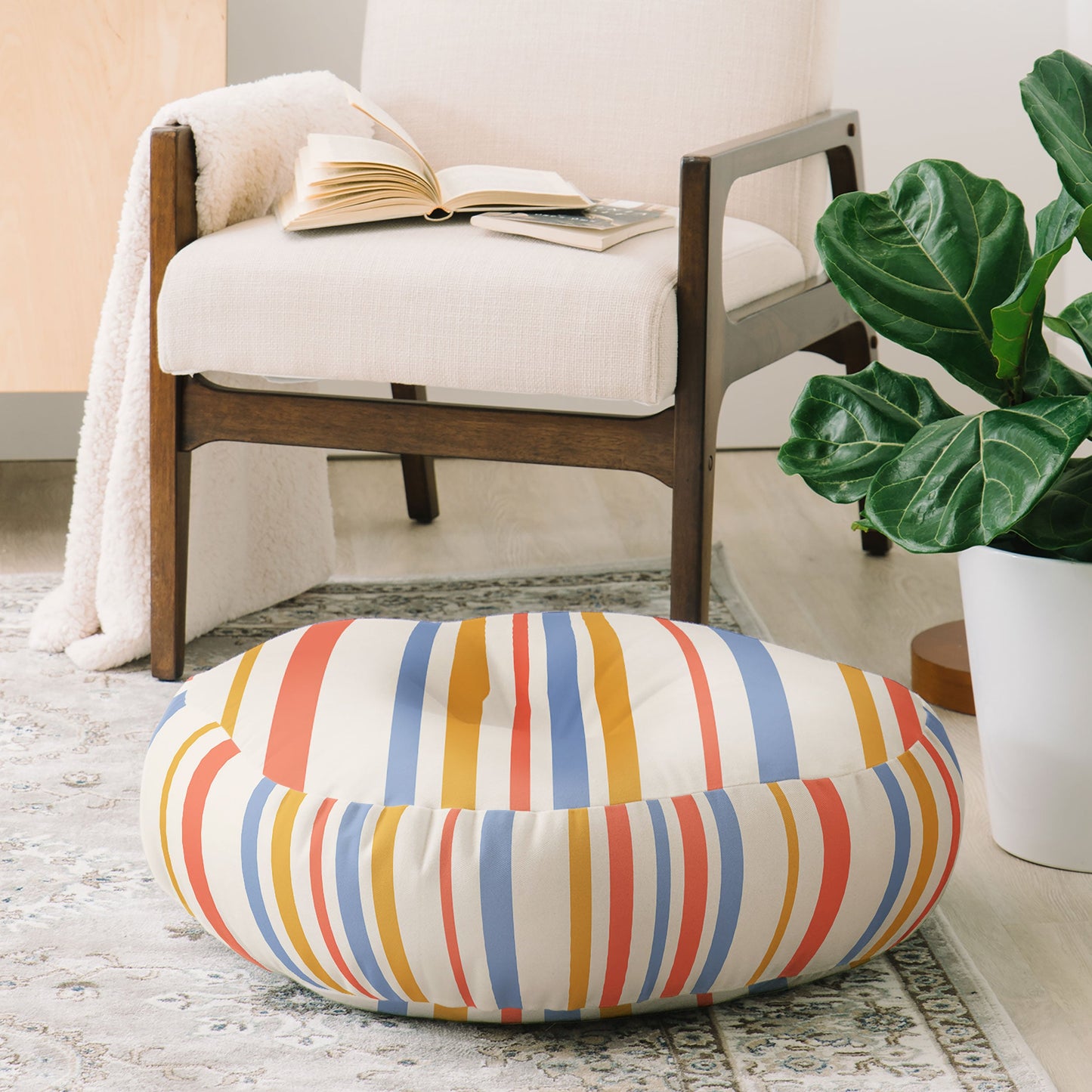 Colour Poems Classic Retro Stripes III Floor Pillow Round