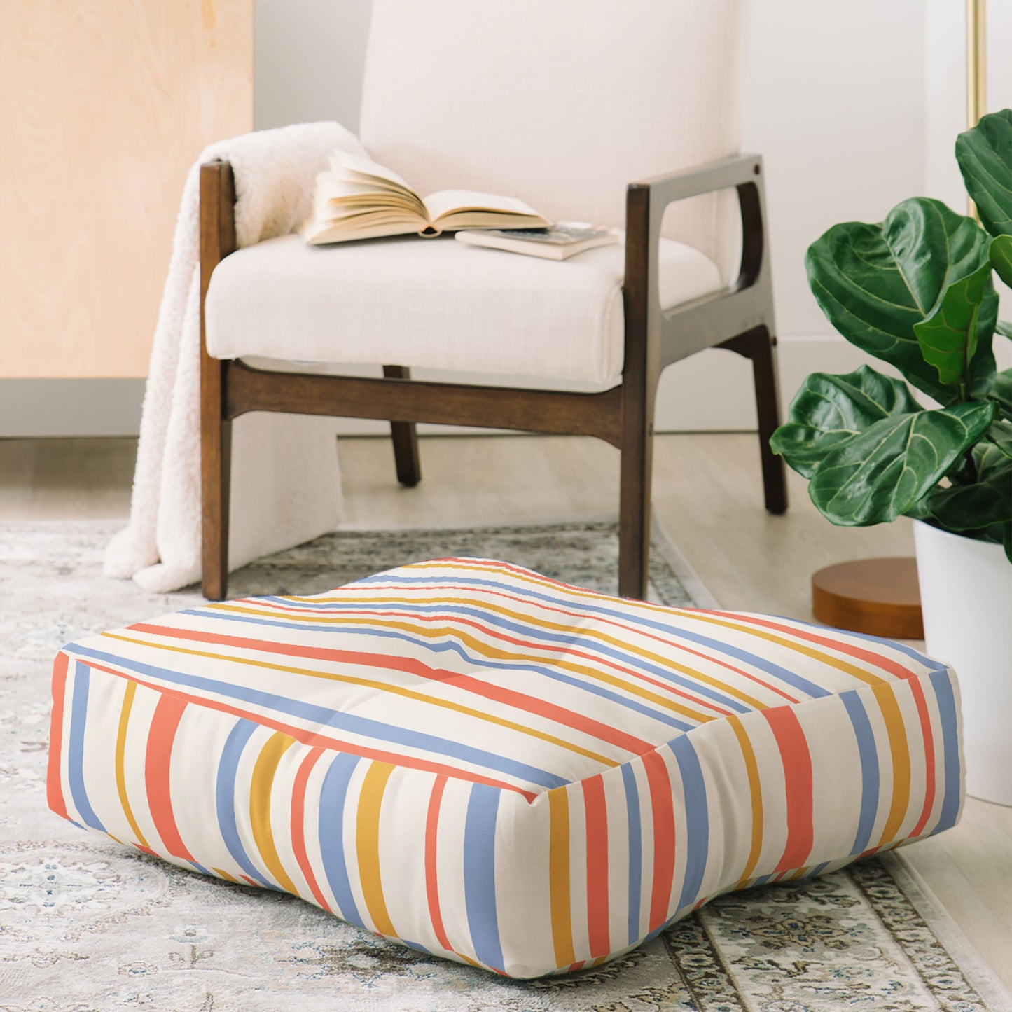 Colour Poems Classic Retro Stripes III Floor Pillow Square