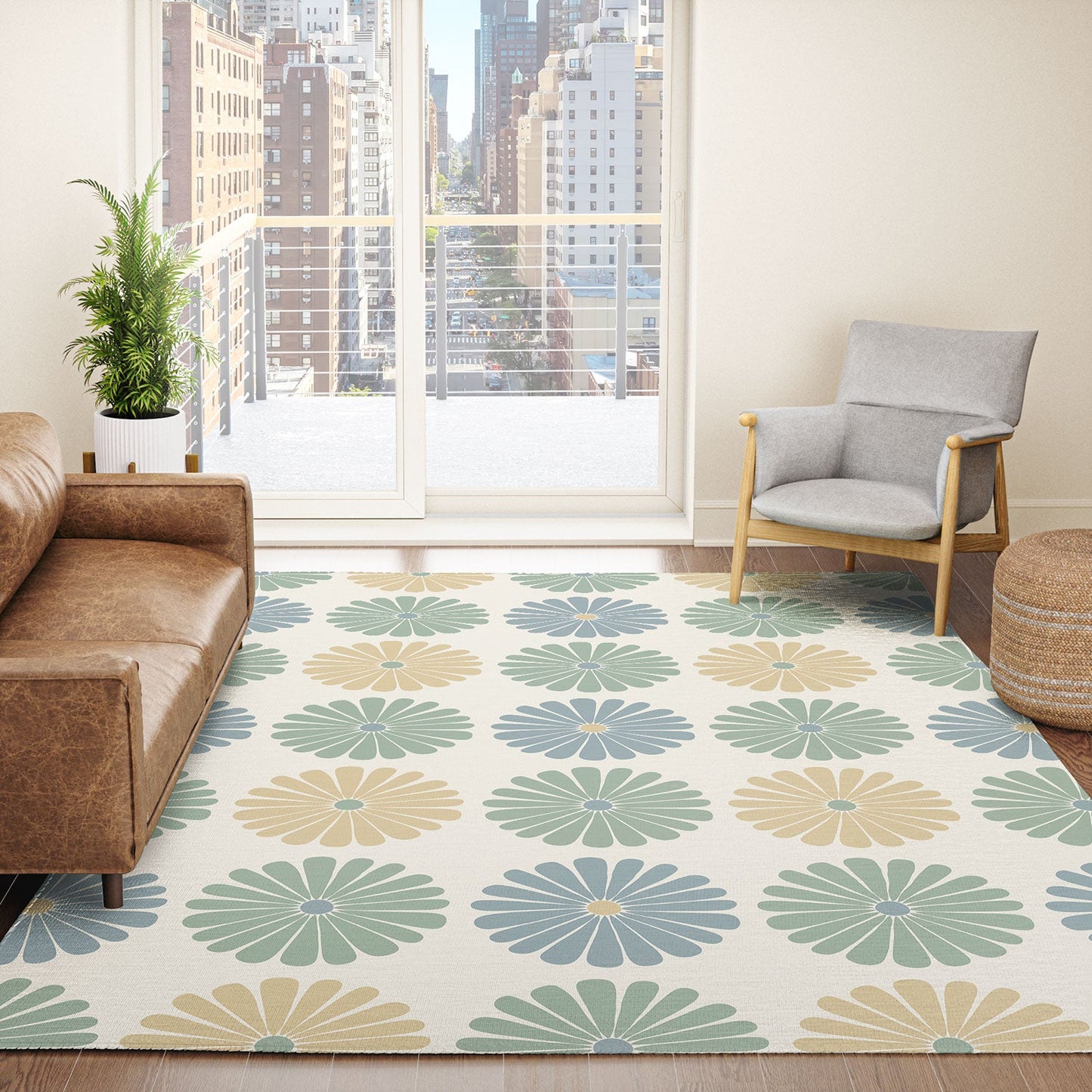 Colour Poems Daisy Pattern Multicolor I Area Rug
