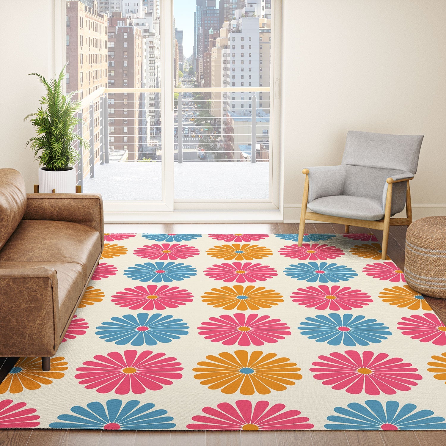 Colour Poems Daisy Pattern Multicolor II Area Rug