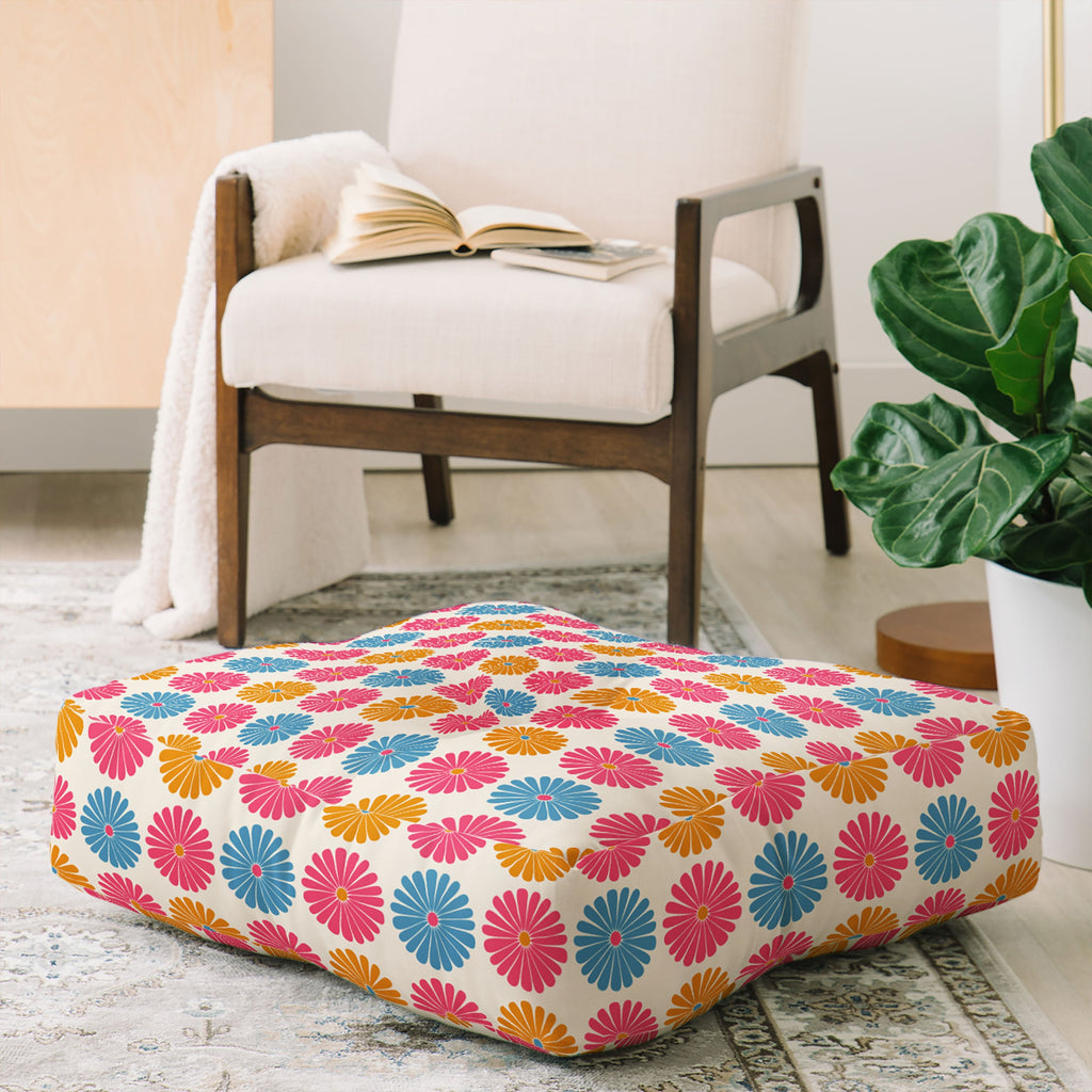 Colour Poems Daisy Pattern Multicolor II Floor Pillow Square
