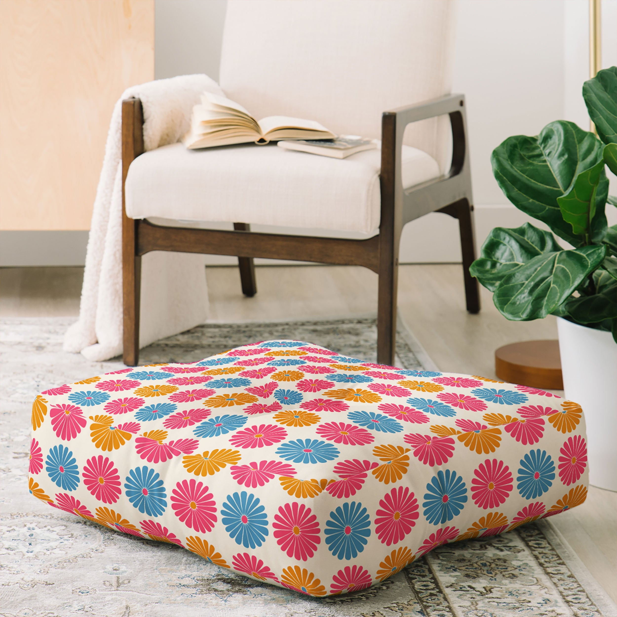 Colour Poems Daisy Pattern Multicolor II Floor Pillow Square