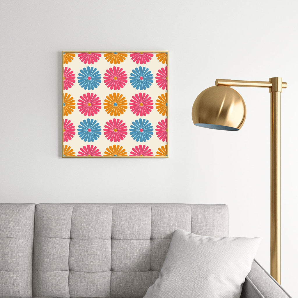 Colour Poems Daisy Pattern Multicolor II Square Metal Framed Art Print