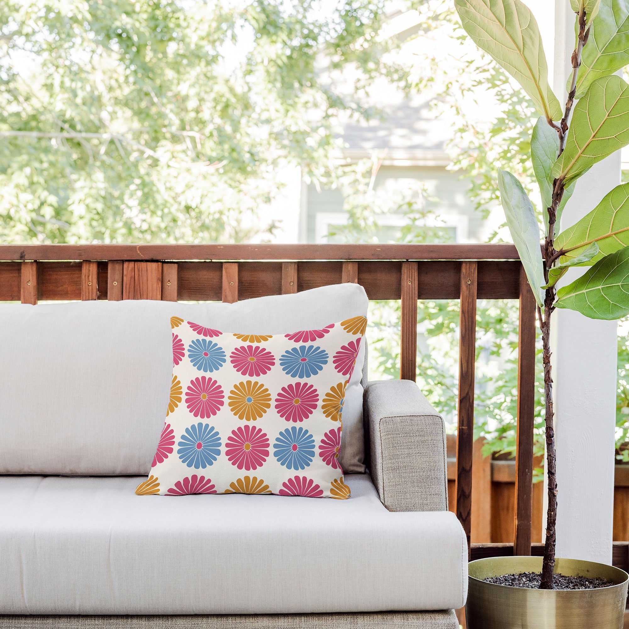 Colour Poems Daisy Pattern Multicolor II Outdoor Throw Pillow
