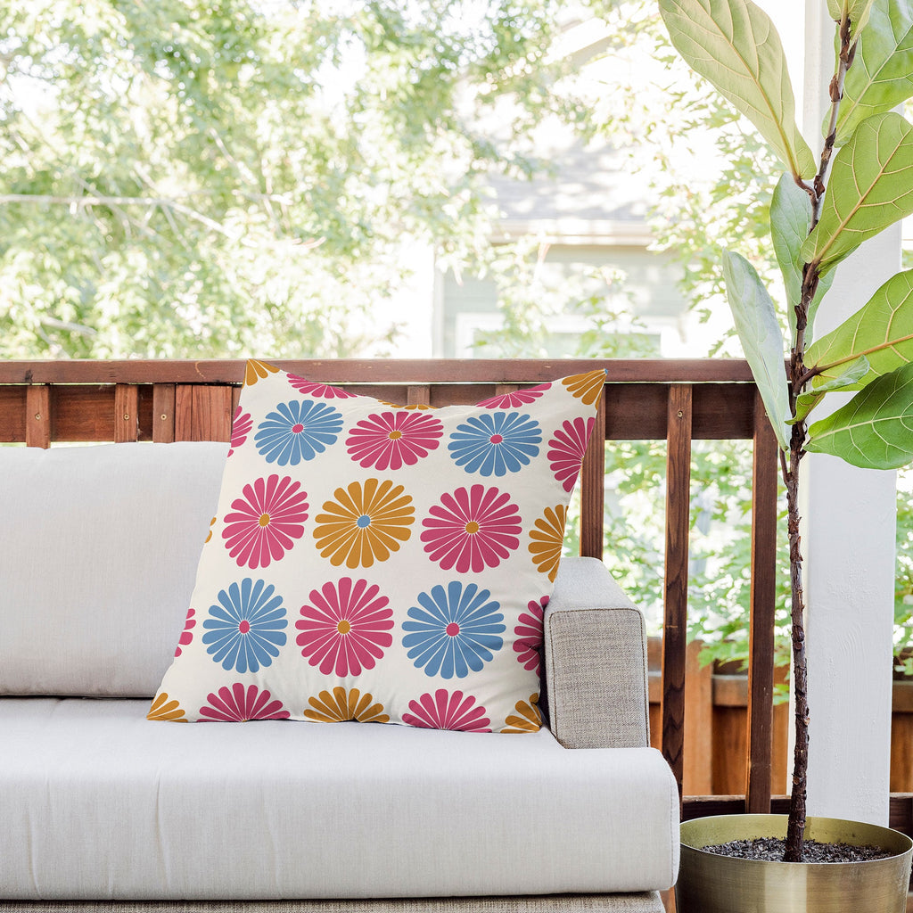 Colour Poems Daisy Pattern Multicolor II Outdoor Throw Pillow