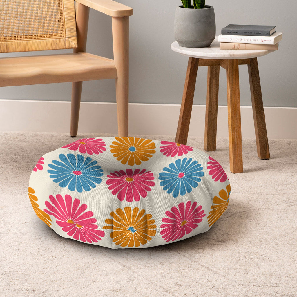 Colour Poems Daisy Pattern Multicolor II Floor Pillow Round