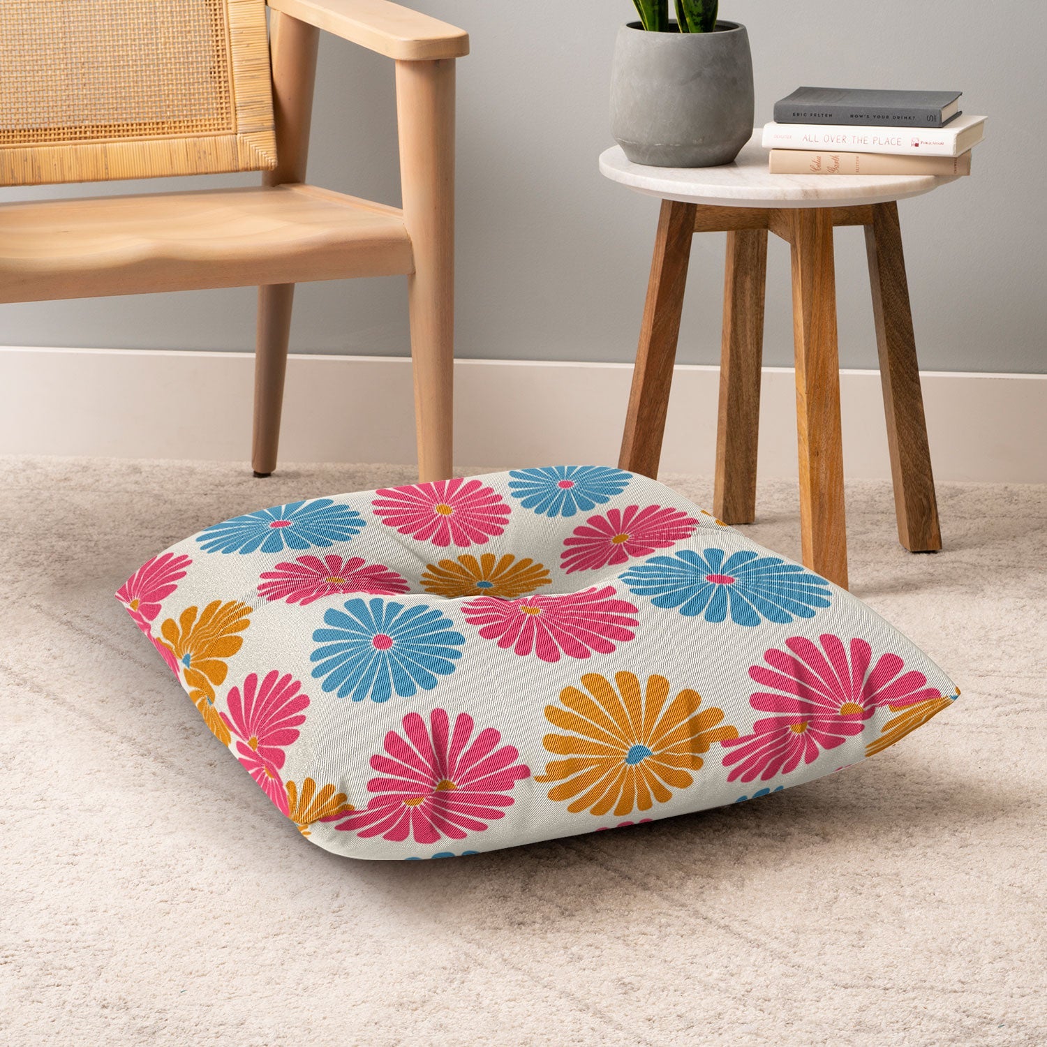 Colour Poems Daisy Pattern Multicolor II Floor Pillow Square