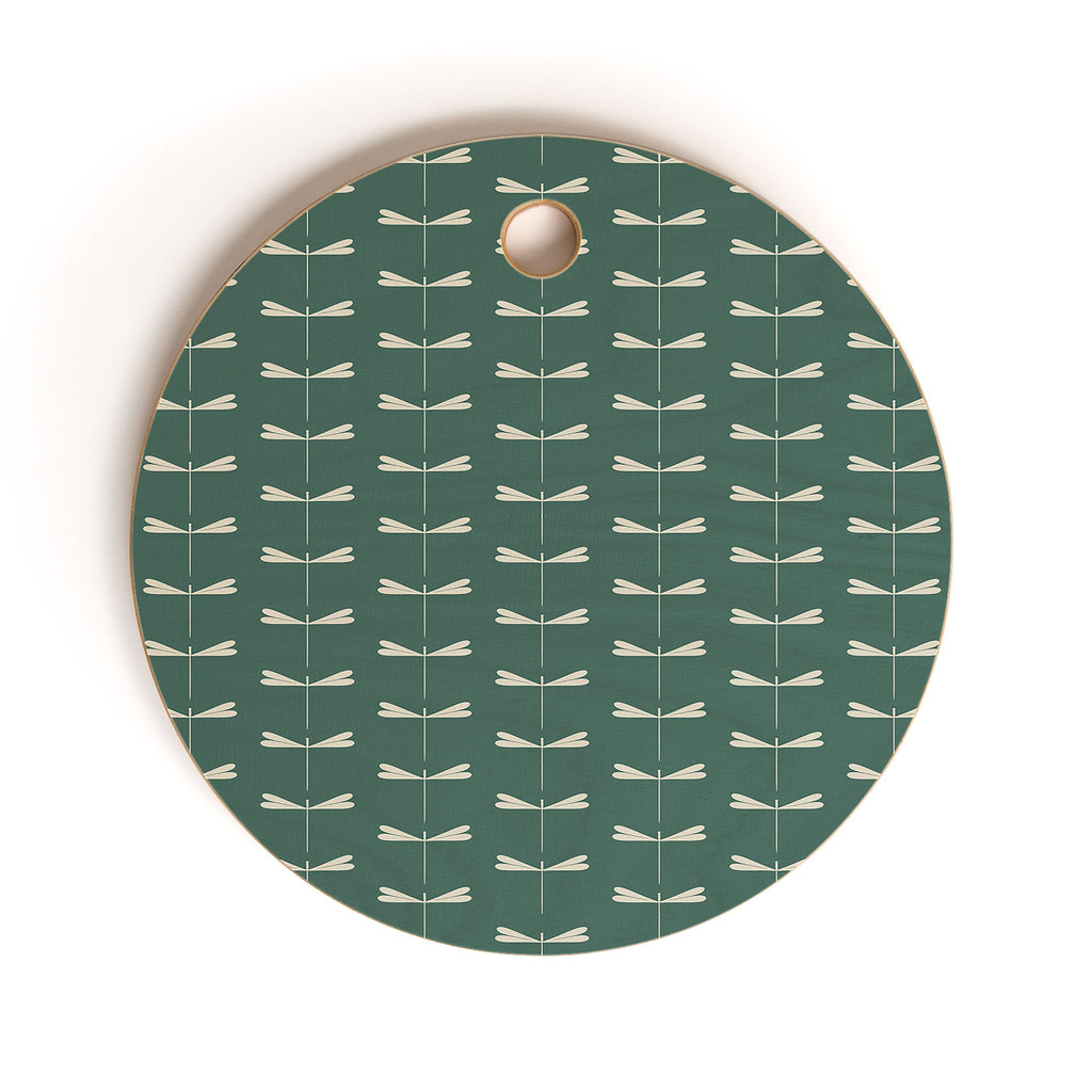 Colour Poems Dragonfly Minimalism Green Cutting Board Round