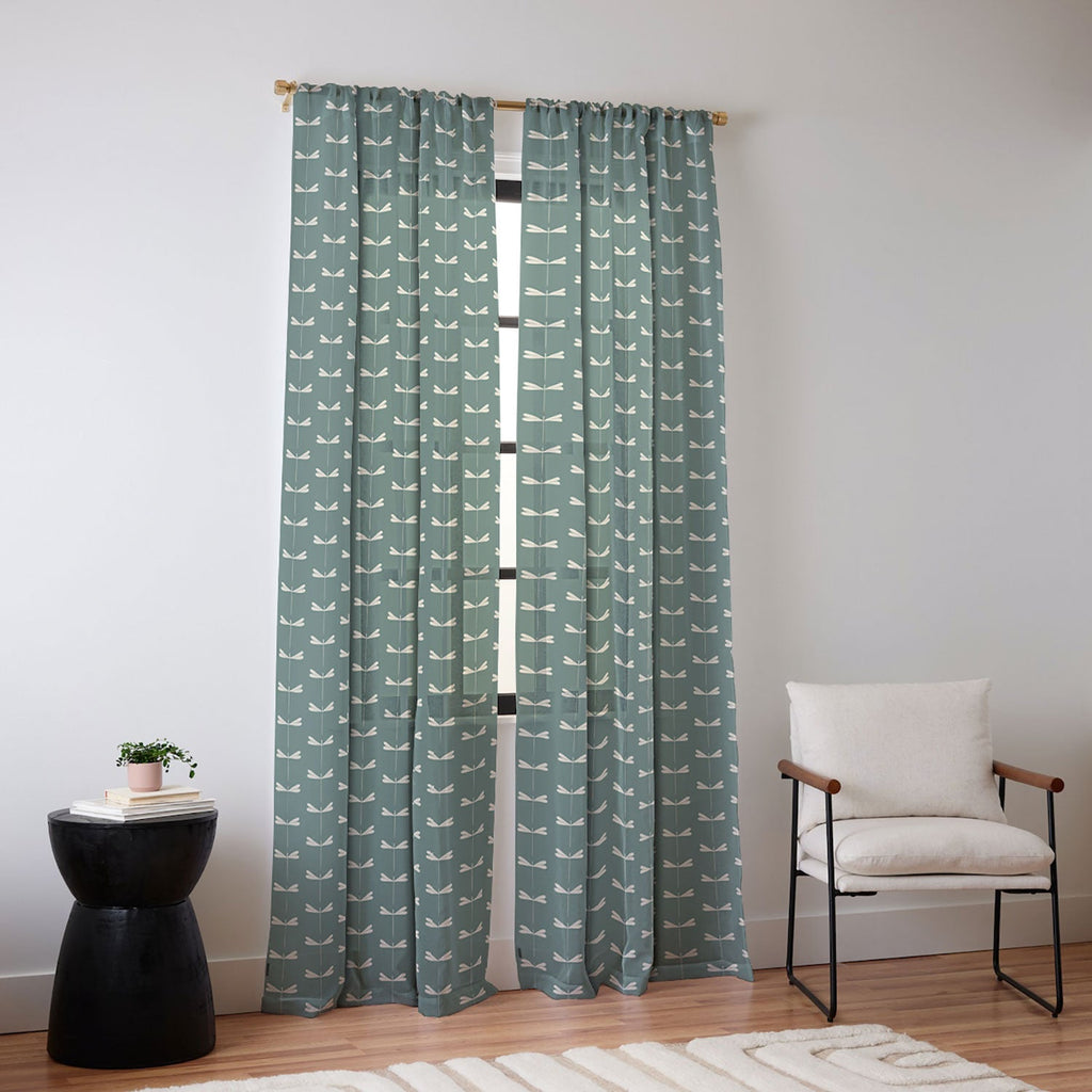 Colour Poems Dragonfly Minimalism Green Sheer Window Curtain