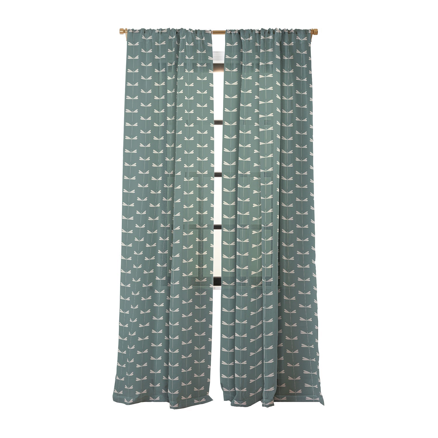 Colour Poems Dragonfly Minimalism Green Sheer Window Curtain