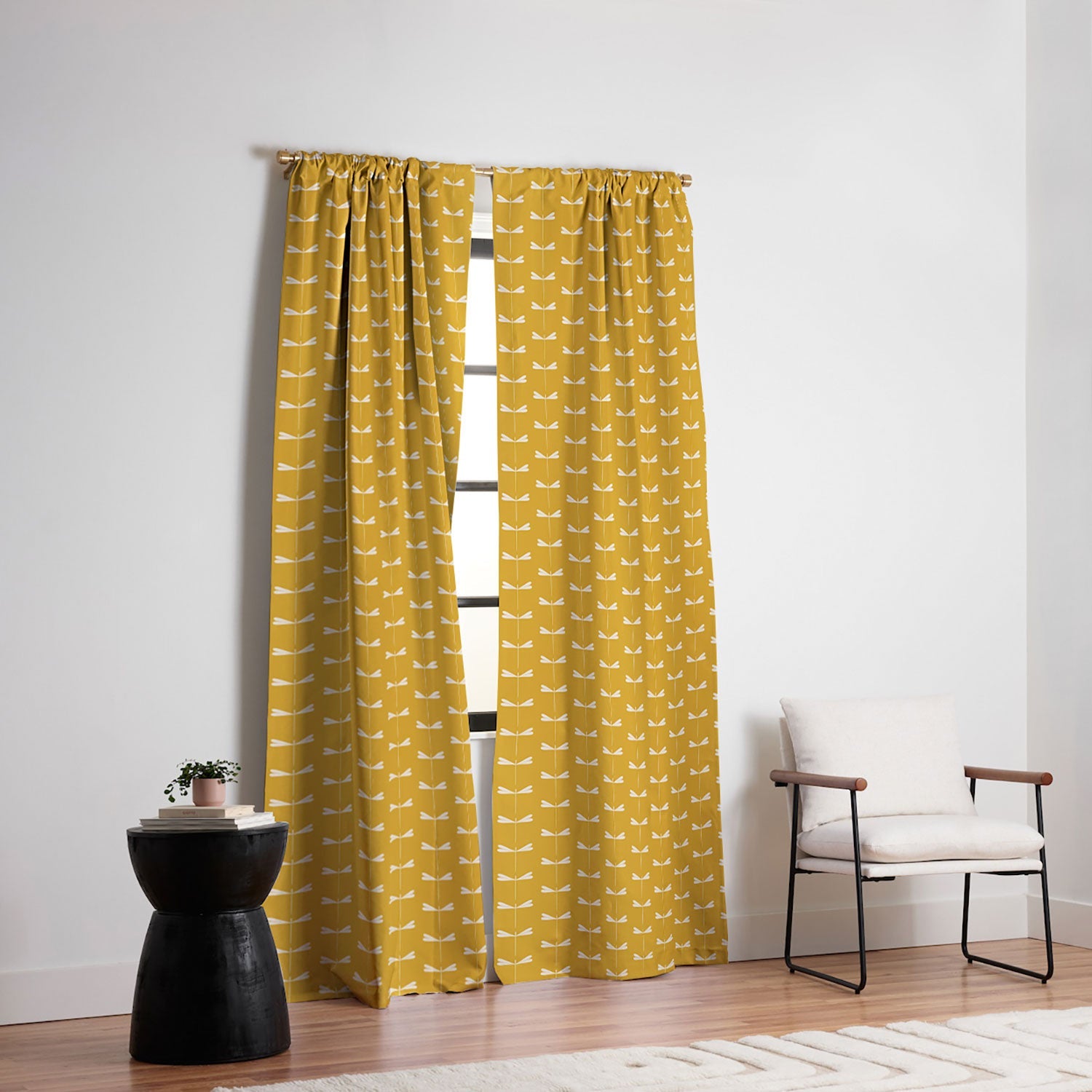 Colour Poems Dragonfly Minimalism Yellow Blackout Window Curtain