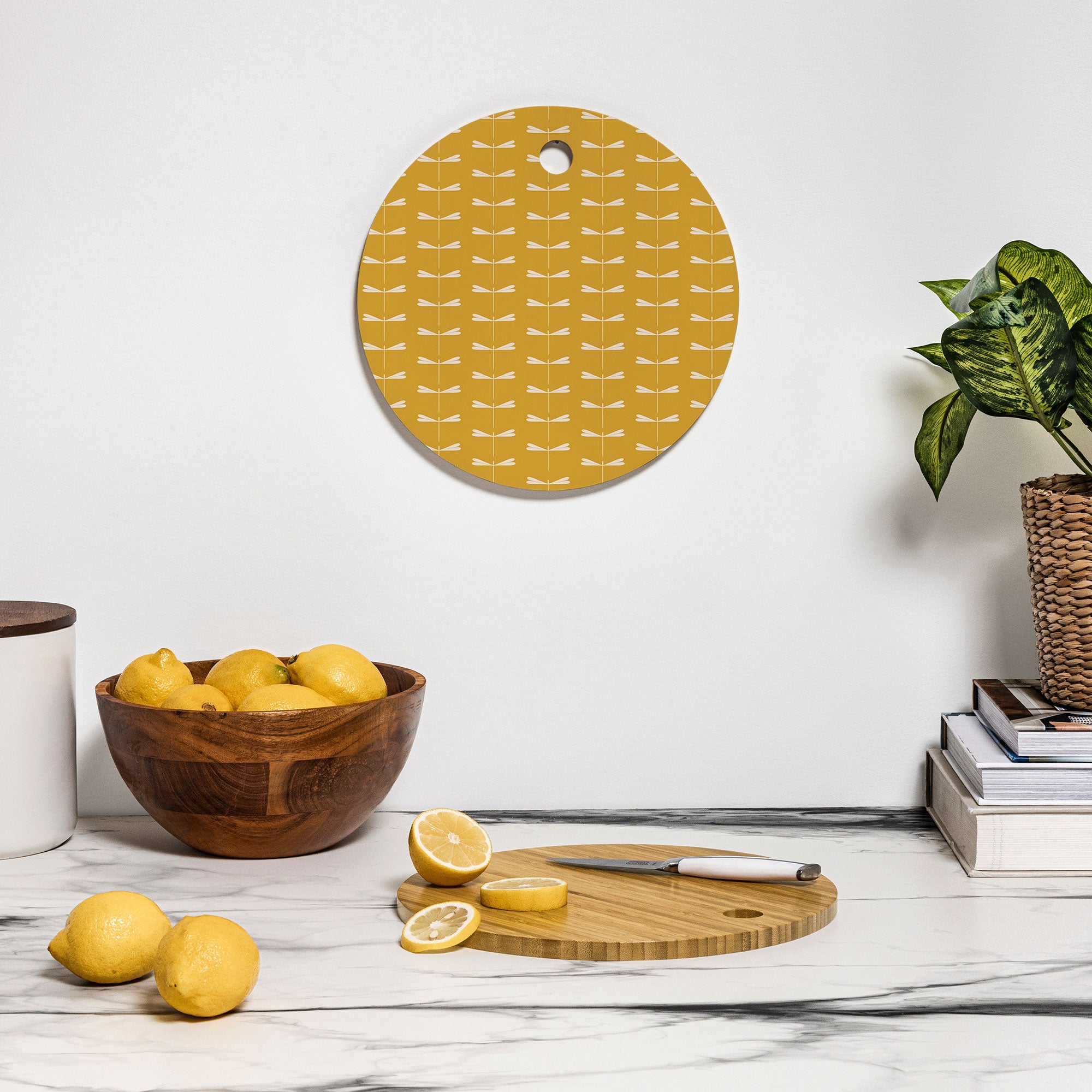 Colour Poems Dragonfly Minimalism Yellow Cutting Board Round