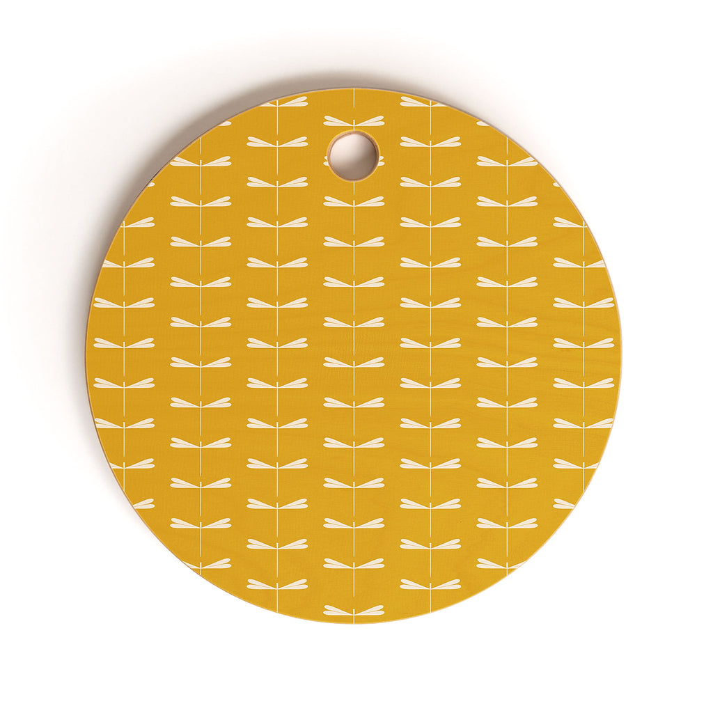 Colour Poems Dragonfly Minimalism Yellow Cutting Board Round