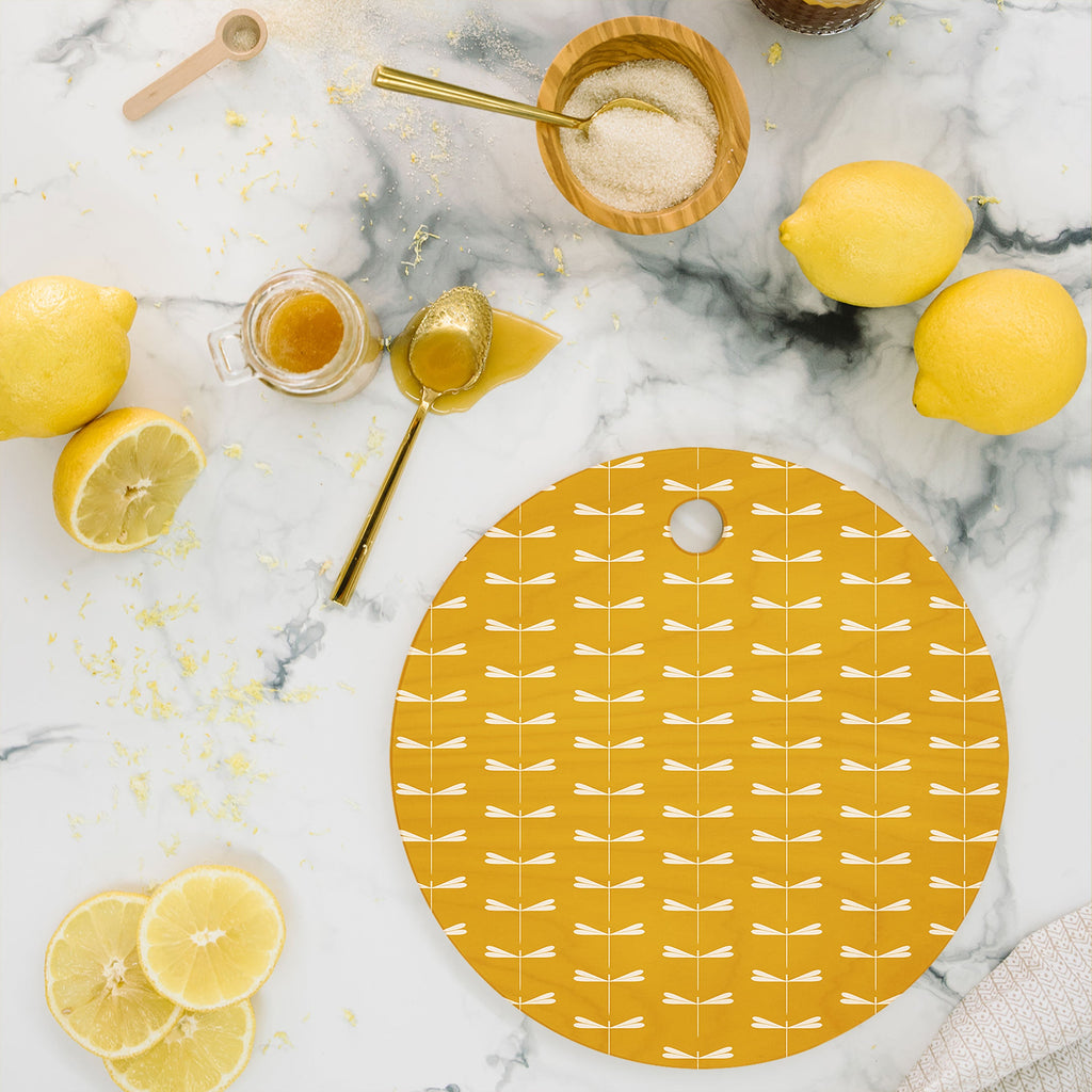 Colour Poems Dragonfly Minimalism Yellow Cutting Board Round