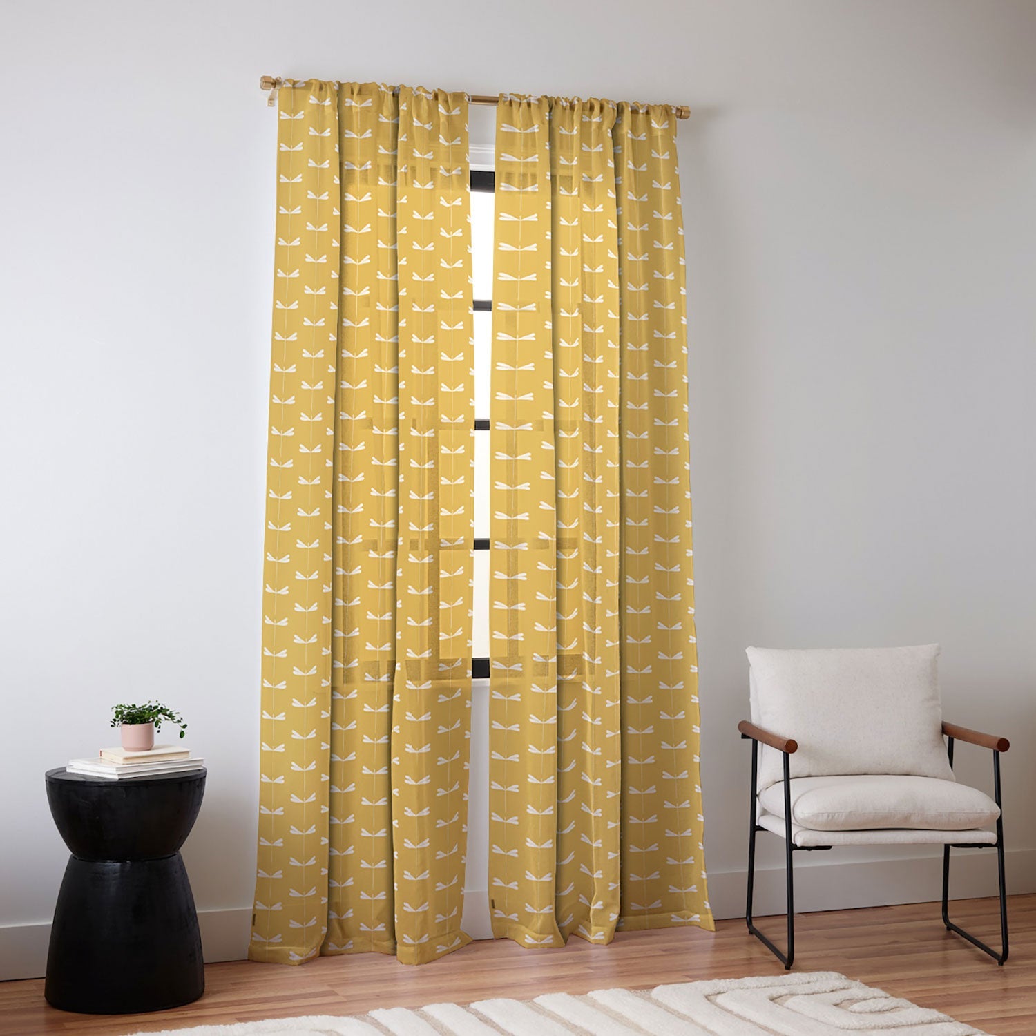 Colour Poems Dragonfly Minimalism Yellow Sheer Window Curtain