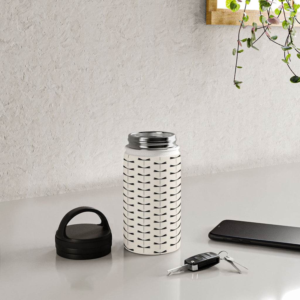 Colour Poems Dragonfly Pattern Black White Water Bottle