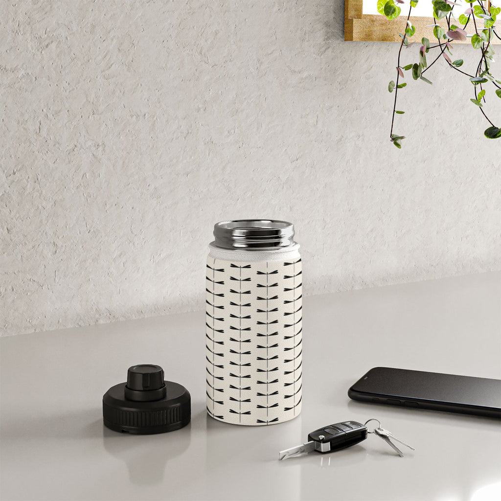Colour Poems Dragonfly Pattern Black White Water Bottle