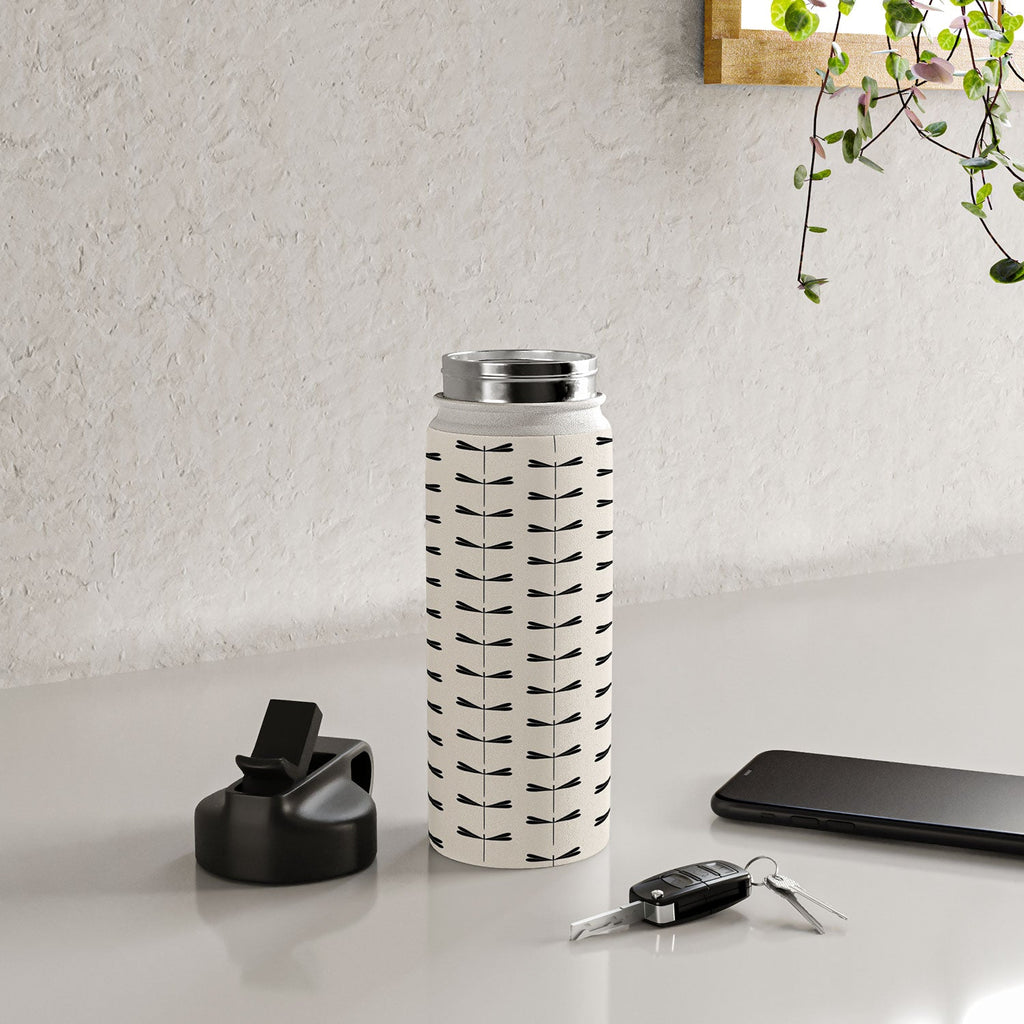 Colour Poems Dragonfly Pattern Black White Water Bottle