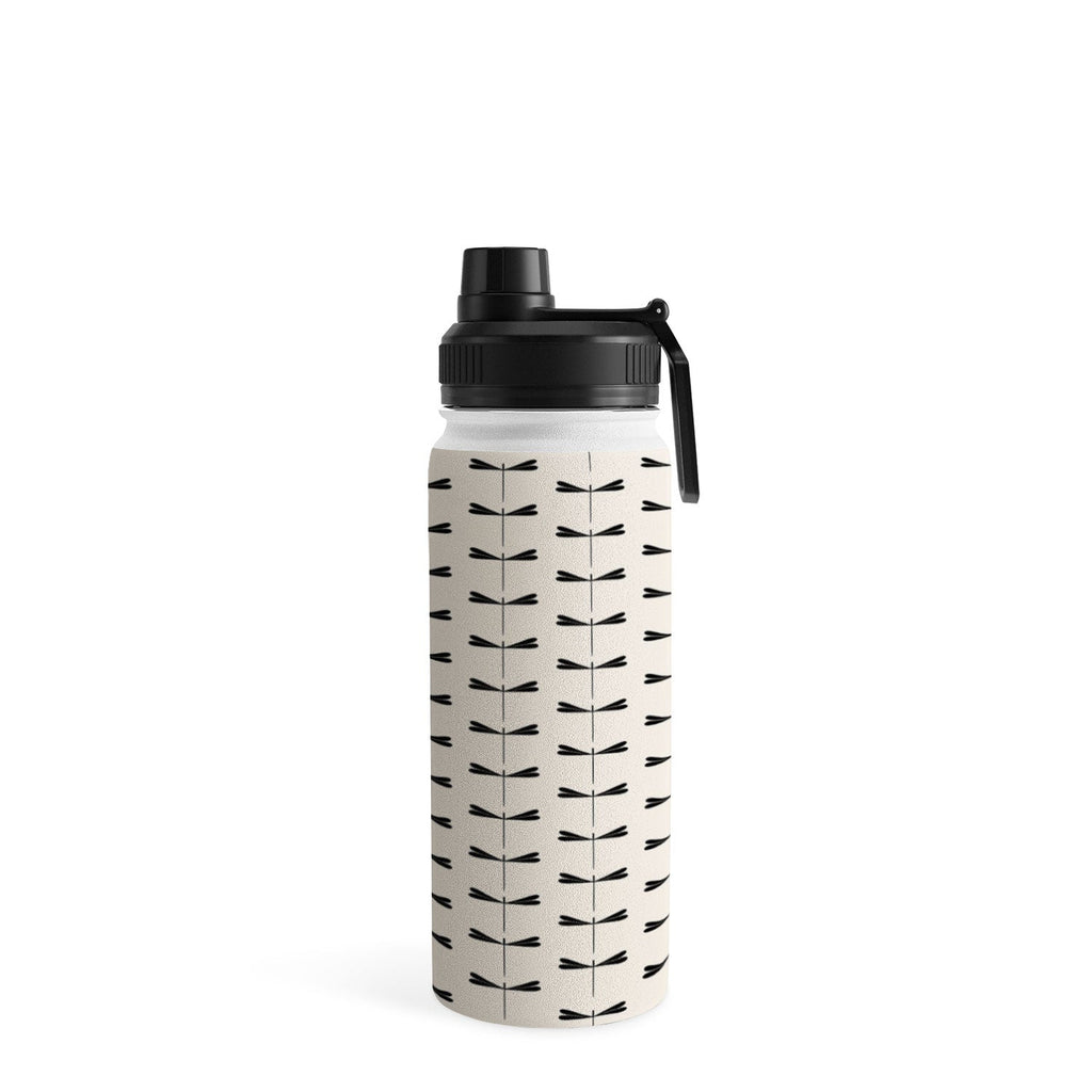 Colour Poems Dragonfly Pattern Black White Water Bottle
