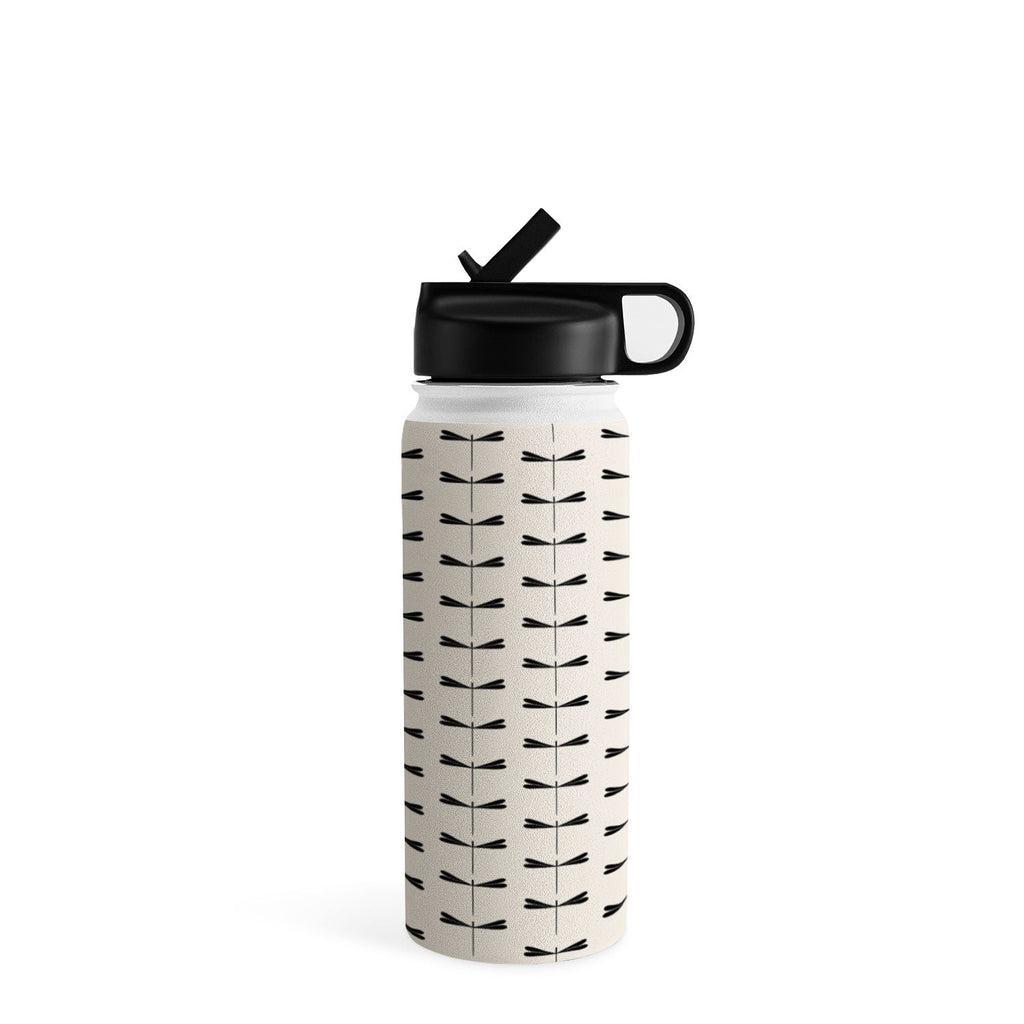 Colour Poems Dragonfly Pattern Black White Water Bottle
