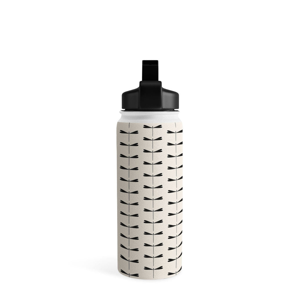Colour Poems Dragonfly Pattern Black White Water Bottle
