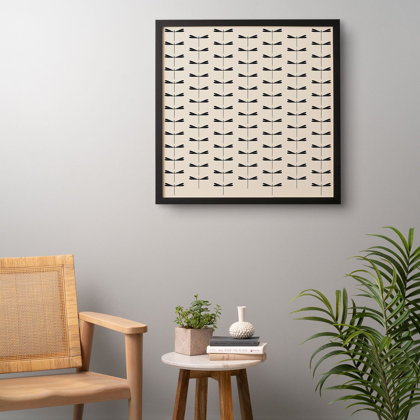 Colour Poems Dragonfly Pattern Black White Framed Wall Art