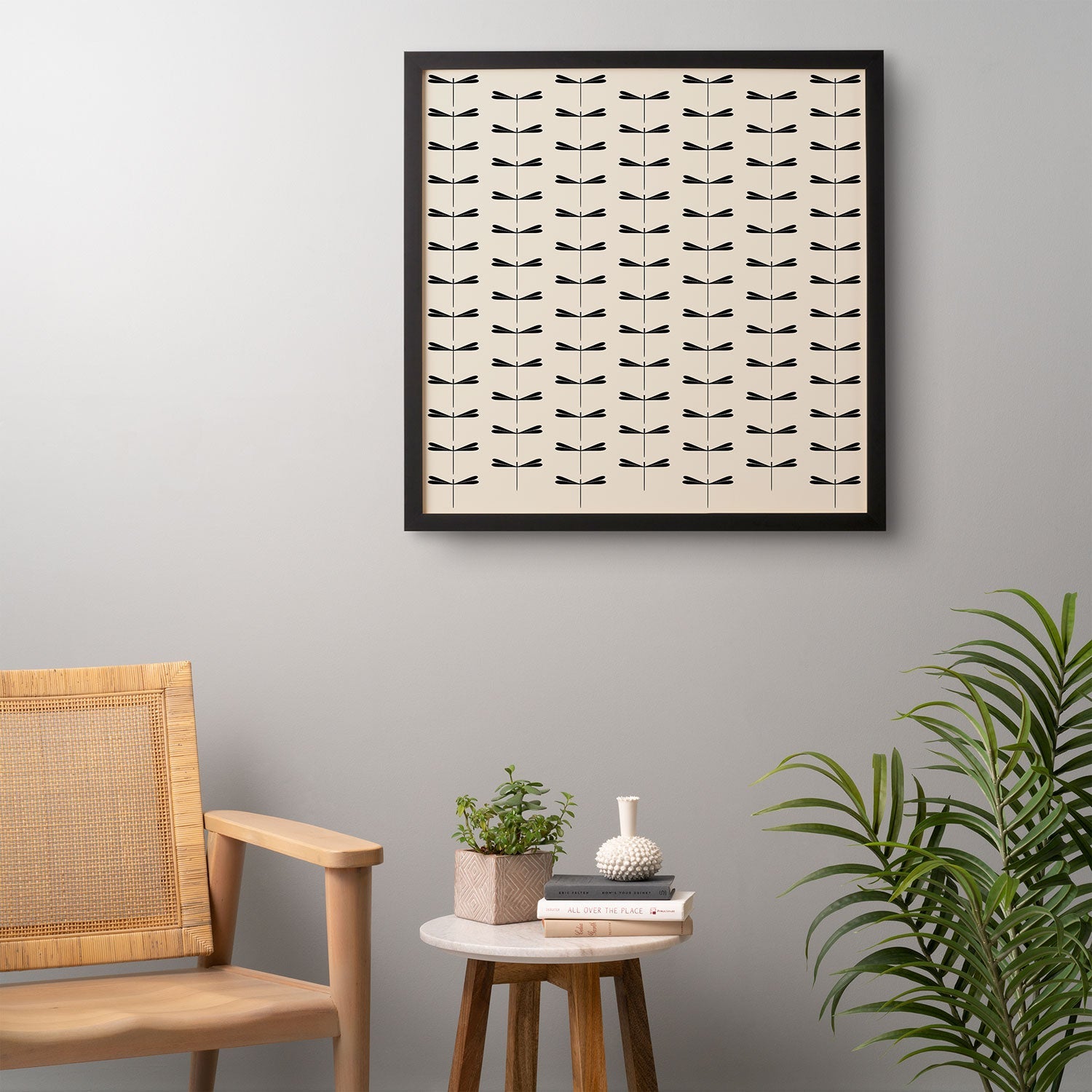 Colour Poems Dragonfly Pattern Black White Framed Wall Art